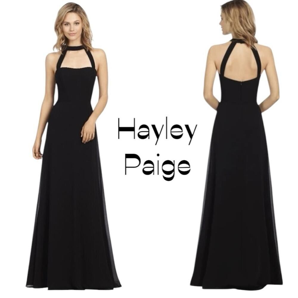 Hayley Paige Black Maxi Dress NWOT Size 8 Event Occasion Party Sexy